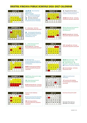 Official Crossroads Alternative/Bristol City district school calendar 2026-2027 original PDF preview